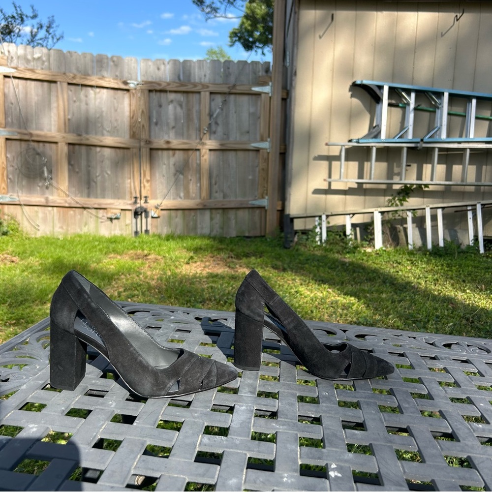 Franco Sarto Leather‎ Patina Block Heels in black size 5